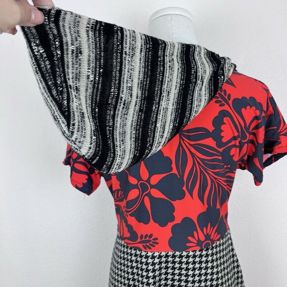 Dumb Clothing Dress Womens Small Mini Hoodie Mixed Media Floral Boho Funky Red - Picture 3 of 10